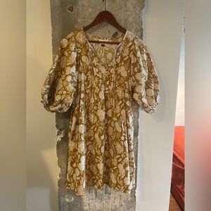 Universal Thread Floral Midi Dress in Mustard Brown and Cream